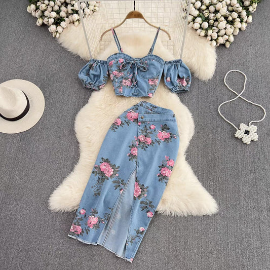 Jennifer Floral Denim Coord Set