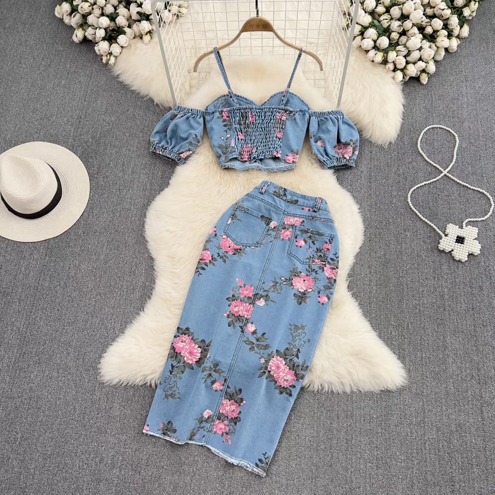 Jennifer Floral Denim Coord Set