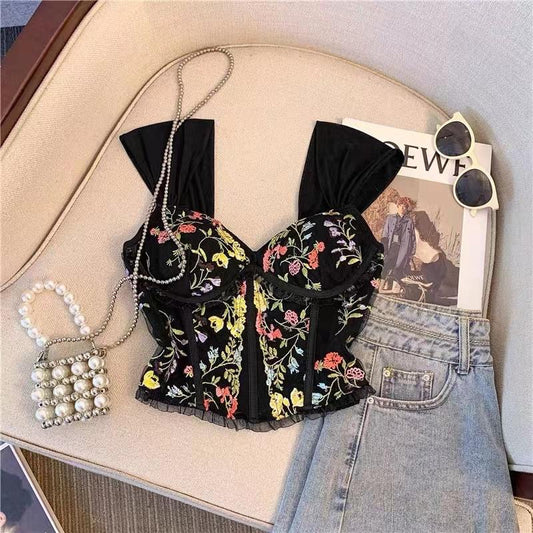 Embroidered Bustier Top