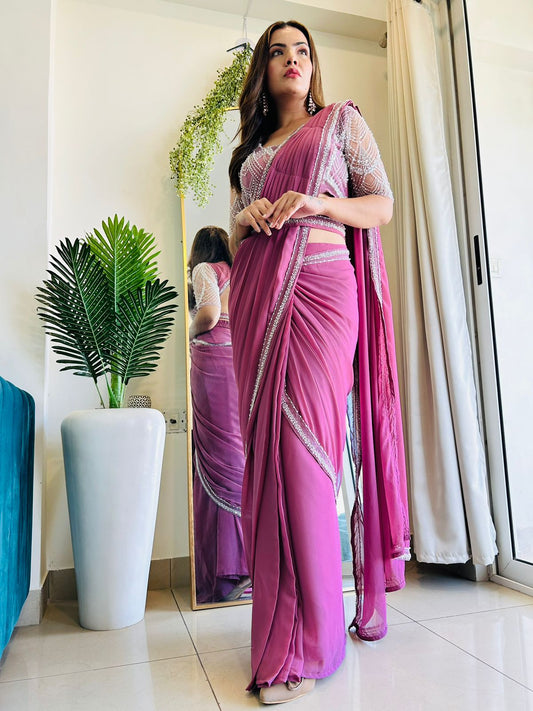 Mauve Pink Embellished Saree