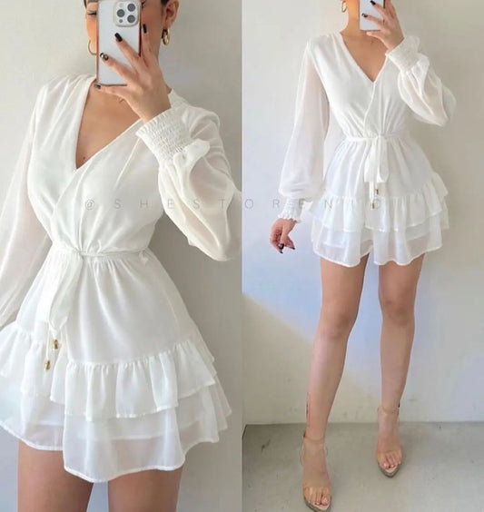 Aerial Frilled Wrap Style Dress